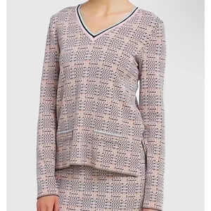 Marc Cain Plaid Tweed Pink, Black, & Blue Top, Clueless Preppy Academia Coquette